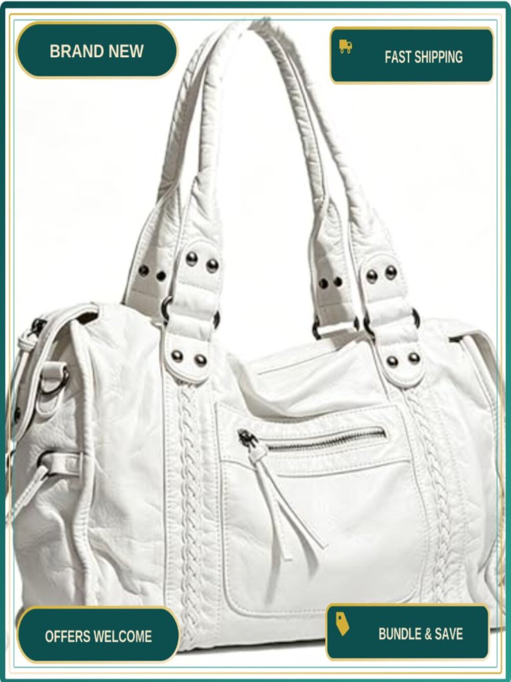 Vegan Leather Hobo Tote Bag with Removable Strap Large
